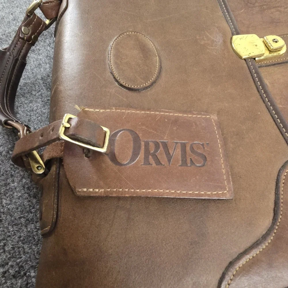 Orvis Vintage Leather‎ Briefcase USA Brown Rawhide Messenger Bag 16x13 Strap
